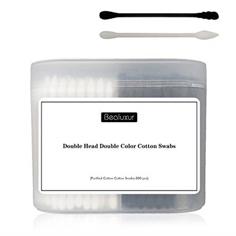 Cotton Swabs, 300Pcs Cotton Buds Double Head 100% Cotton White and Black Natural Paper Sticks Multipurpose Makeup -.