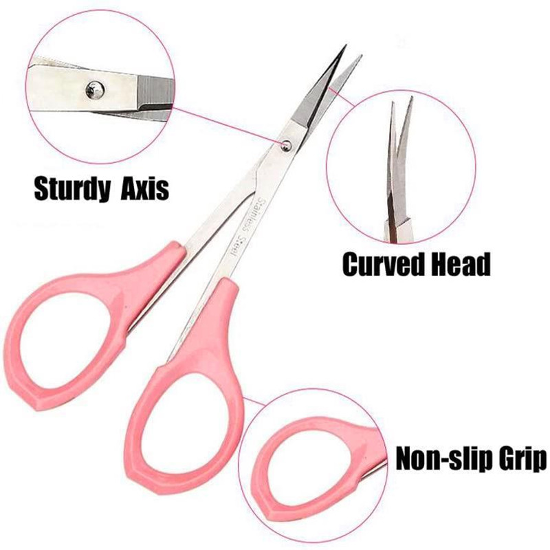 Ericotry Forbici per sopracciglia curve in acciaio inossidabile Craft Forbici per capelli facciali Trimmer per sopracciglia Punta a punta Pinzette Orecchio Narice Sopracciglio Barba Baffi Rifilatura per Uomo Donna Rosa \/\/\/\/\/ LAMA CURVA PER