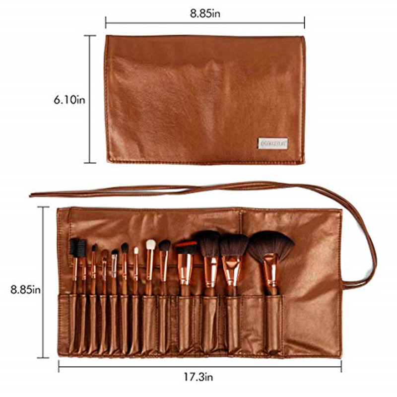 BEALUXUR 13pz pennelli per trucco con borsa in pelle Kit di pennelli cosmetici sintetici premium Set di pennelli ecologici