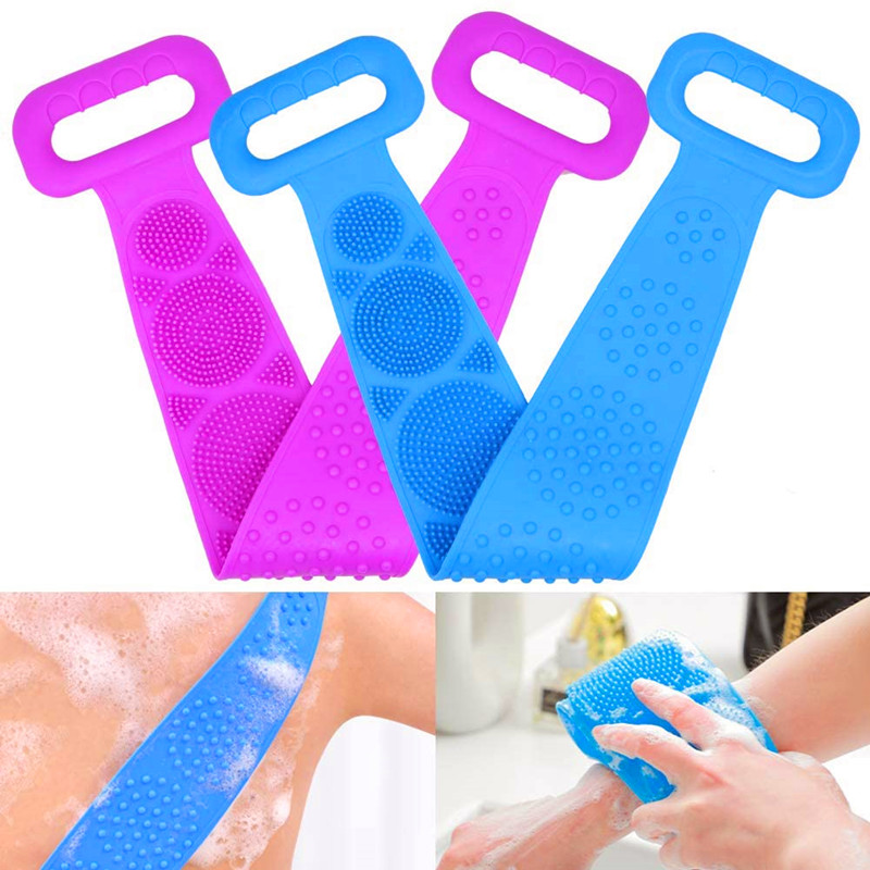 Spazzola per il corpo da bagno in silicone da 2 pacchi Scrubber esfoliante Rondella posteriore Scrub Cintura morbida per donna Uomo Massaggio pulito profondo